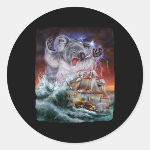 Sticker Rond Monster Koala En Attaque De Kraken À Un Bateau De 