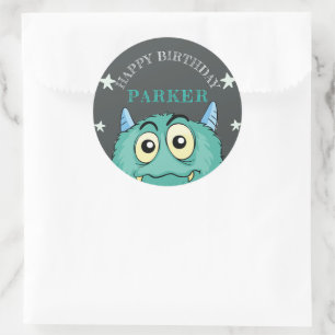 Sticker Rond Monster Thème Anniversaire Fête Personnalisée