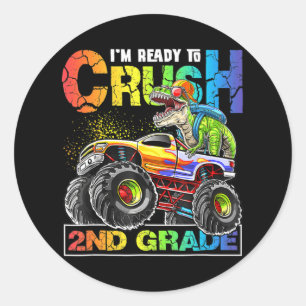 Sticker Rond Monster Truck Crush 2e grade Dinosaur Boys Retour