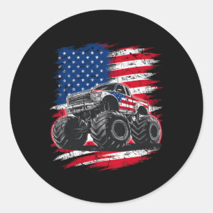 Sticker Rond Monster Truck Drapeau Usa Américain Pour Femmes Fi