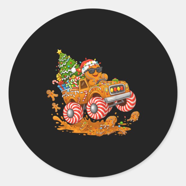 Sticker Rond Monster Truck Gingerbread Man Funny Christmas Baki (Devant)