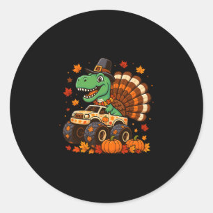 Sticker Rond Monster Truck Trex Dinosaure Dinde Fall Thanksgivi