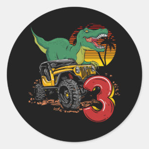 Sticker Rond Monster Trucks Dinosaur T-Rex 3e anniversaire garç