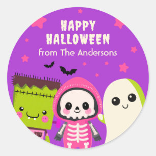 Sticker Rond Monster Whimsical Mash Happy Halloween violet