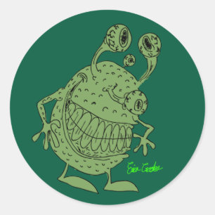 Sticker Rond monstre alien vert aux 4 yeux tout vert