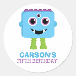 Sticker Rond Monstre bleu Anniversaire Personnalisé Nom Âge Sti