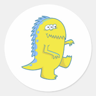 Sticker Rond monstre de dino à trois yeux jaune