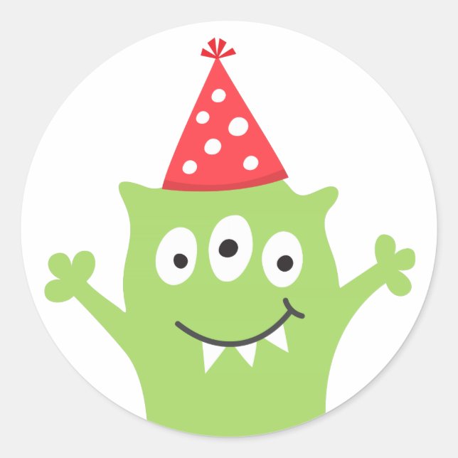 Sticker Rond Monstre drôle avec casquette de fête (Devant)