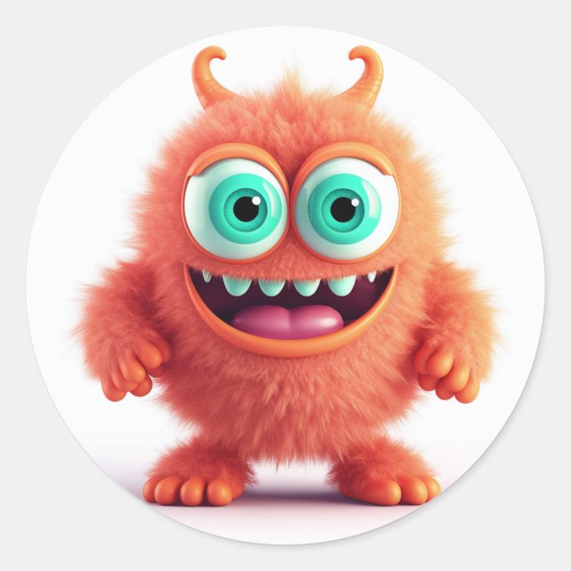 Sticker Rond Monstre orange adorable (Devant)
