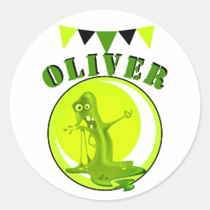 Sticker Rond Monstre Slime déplaisant Nom de l`enfant Anniversa