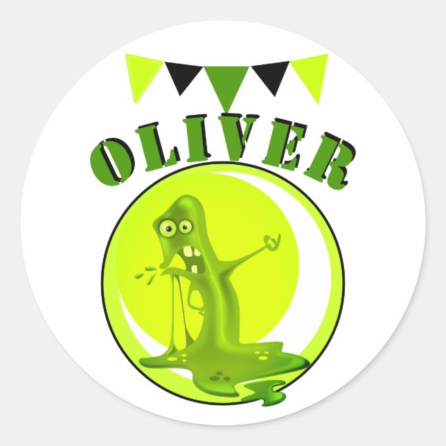 Sticker Rond Monstre Slime déplaisant Nom de l`enfant Anniversa (Devant)