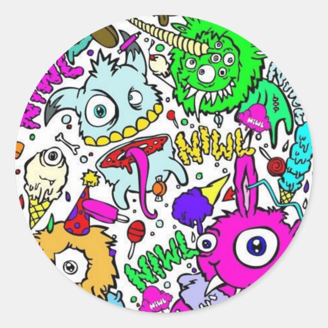 Sticker Rond monstres (Devant)
