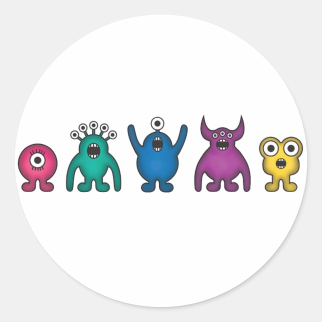 Sticker Rond Monstres Aliens arc-en-ciel (Devant)