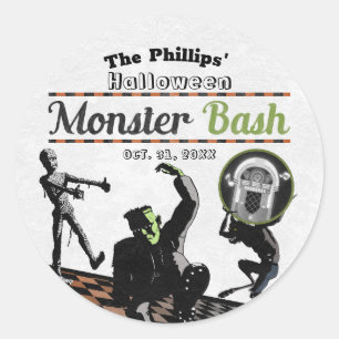 Sticker Rond Monstres d'Halloween Fête Costume de Monster Bash