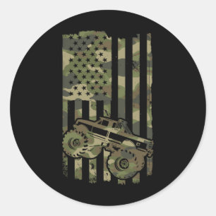 Sticker Rond Monstrueux Camionneur Rétro Monster Truck Drapeau