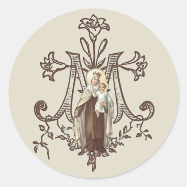 Sticker Rond Mont Carmel Jesus Carmelite Vintage religieux (Devant)