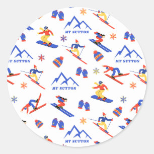 Sticker Rond Mont Sutton Québec Canada Motif de snowboard