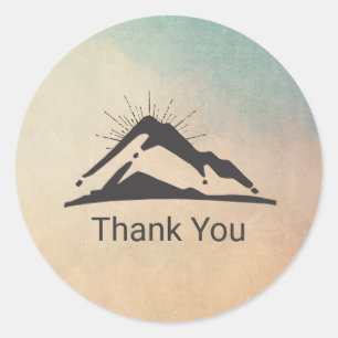 Sticker Rond Montagne avec Sunrays Merci