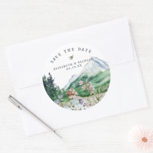 Sticker Rond Montagne fleur sauvage Mariage Enregistrer la da