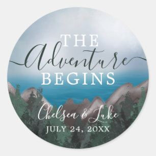 Sticker Rond Montagne L'aventure commence Merci Mariage