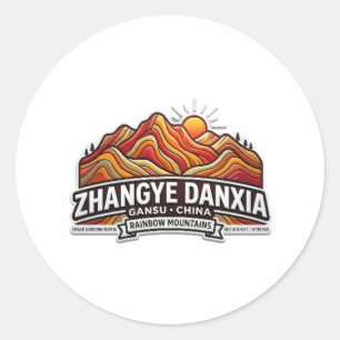 STICKER ROND MONTAGNES ARC-EN-CIEL ZHANGYE DANXIA