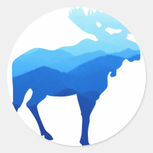 Sticker Rond Montagnes Bleues Moose Silhouette