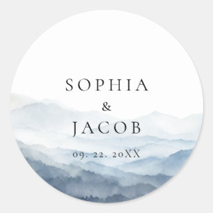 Sticker Rond Montagnes Blue Ridge Brumeux Mariage Moderne