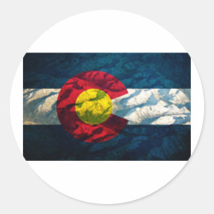 Sticker Rond Montagnes de roche de drapeau du Colorado