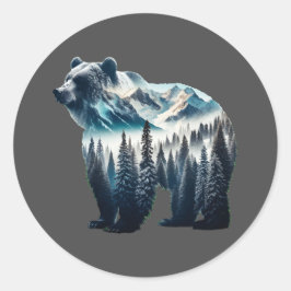 Sticker Rond Montagnes et forêts de grizzlis