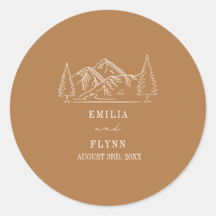 Sticker Rond Montagnes Line Art Goldenrod Mariage