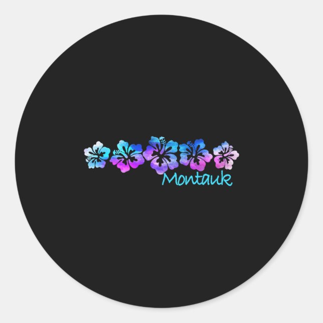 Sticker Rond Montauk, New York Fleur tropicale -vacances Plage (Devant)