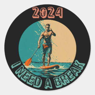 Sticker Rond Monter les vagues : Sup paddle board surf édition