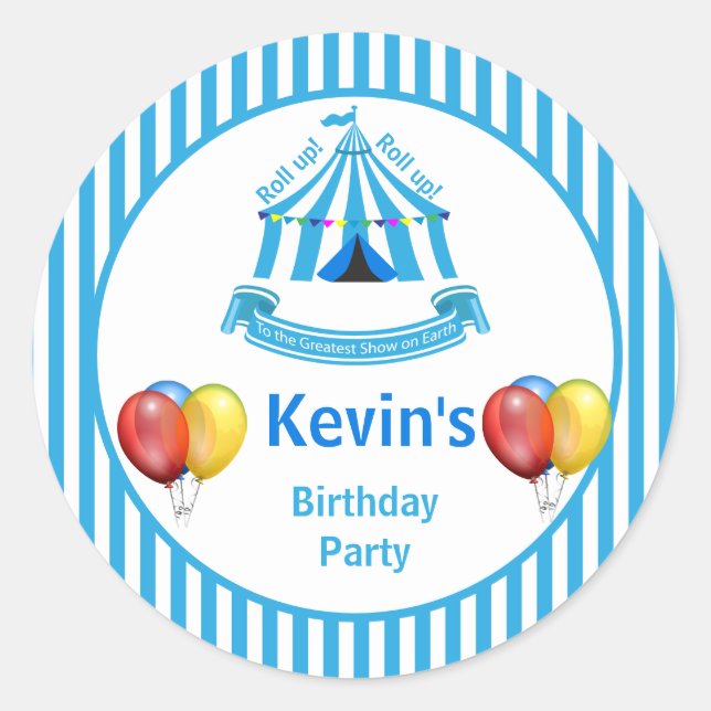 Sticker Rond Montez ! Montez ! Cirque Anniversaire Bleu (Devant)