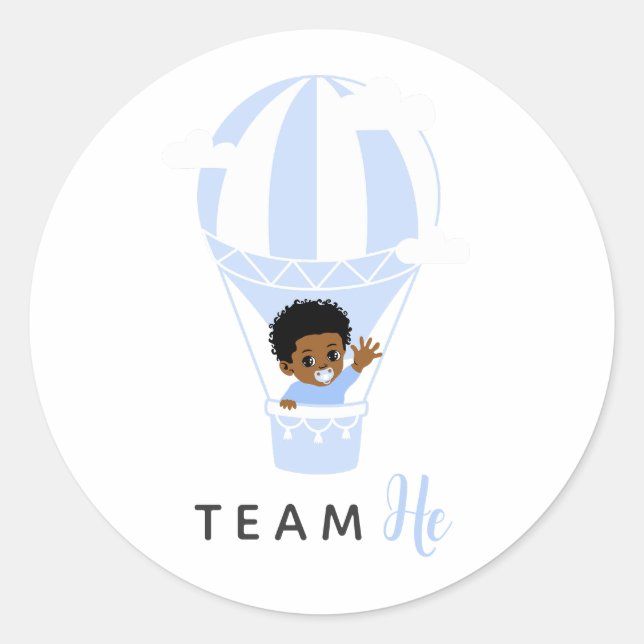 Sticker Rond Montgolfière Bleue Annonce du Sexe du Bébé Noir  (Devant)