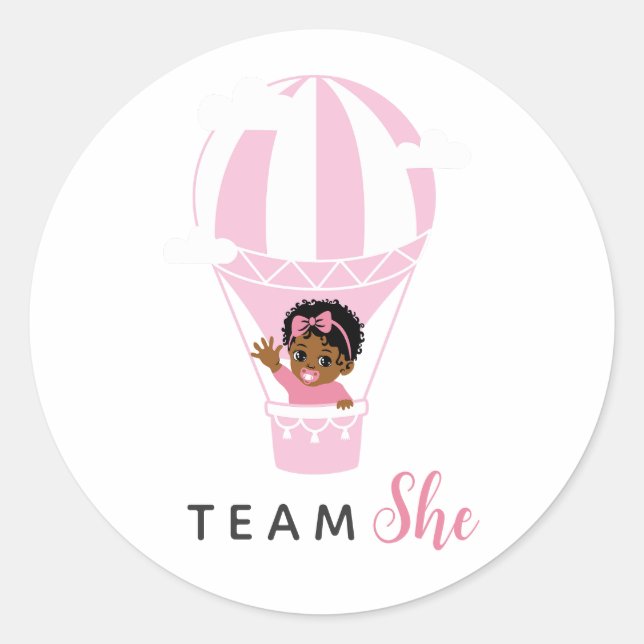 Sticker Rond Montgolfière rose révélation du sexe Noir  (Devant)