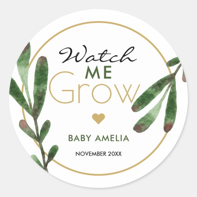 Sticker Rond Montre de bébé tropicale avec feuilles de surveill (Devant)