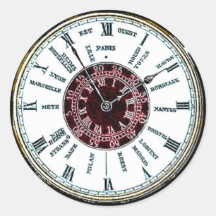 Sticker Rond Montre vintage de fuseau horaire