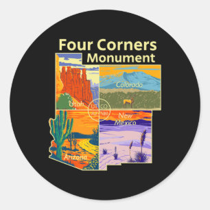 Sticker Rond Monument vintage de Four Corners avec le parc nati