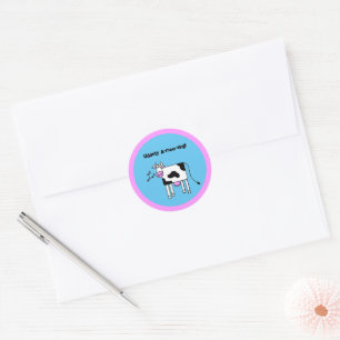 Sticker Rond Moo-chantante chantante moderne Pun de vache conce