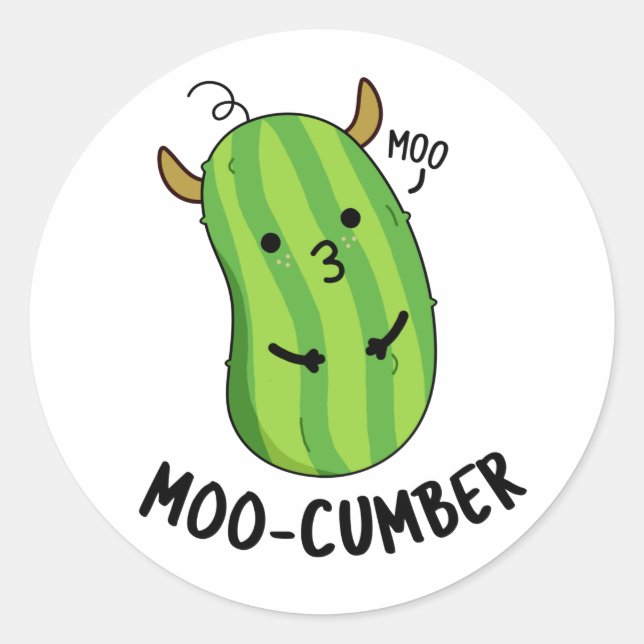 Sticker Rond Moo-concombre Funny Veggie Cucumber Pun (Devant)