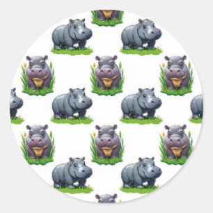 Sticker Rond Moo Deng Hippopotamus Animal Motif Design