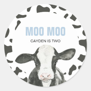 Sticker Rond MOO MOO J'ai DEUX Impression vache 2e anniversaire