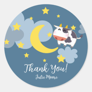 Sticker Rond Moo sur le Baby shower de la Lune