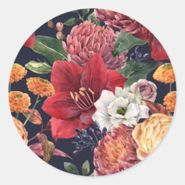 Sticker Rond Moody Amaryllis et Chrysanthemum Floral Mariage