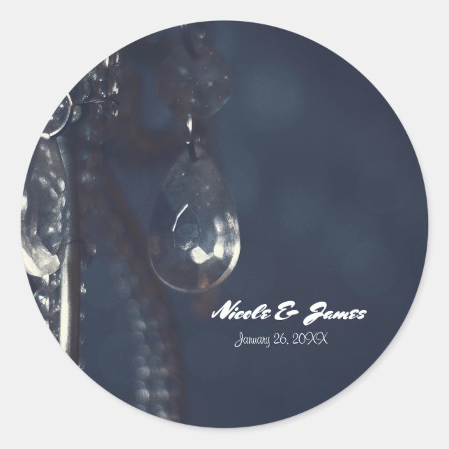 Sticker Rond Moody Blue Crystal Élégant Mariage romantique Favo (Devant)