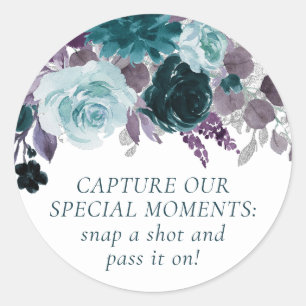 Sticker Rond Moody Boho   Caméra jetable Turquoise et violet