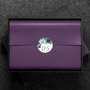 Sticker Rond Moody Boho   Floral Turquoise et violet Enregistre