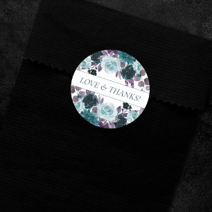 Sticker Rond Moody Boho Turquoise et Eggplant Purple Rose Per