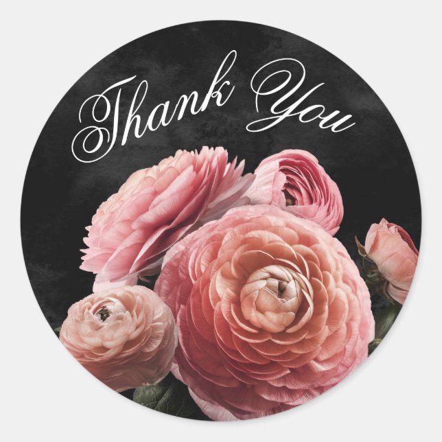 Sticker Rond Moody Elegant Rose | Bouquet floral sur noir (Devant)