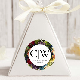 Sticker Rond Moody Floral Bourgogne Mariage Monogramme